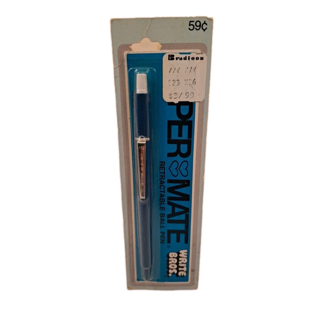 Vtg Paper Mate Write Bros Ball Pen Medium Point New On Card, NOS Blue